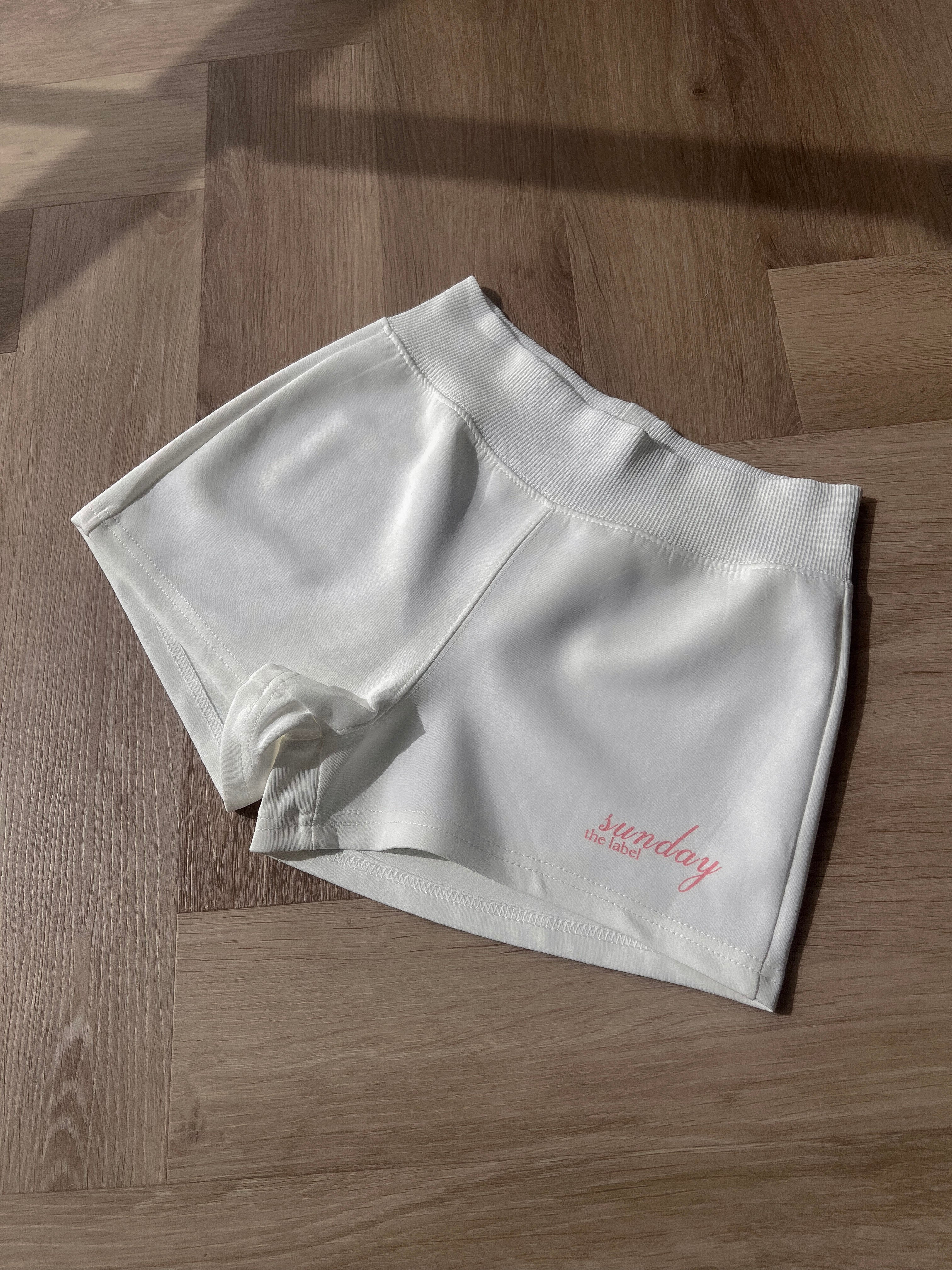 white lounge shorts